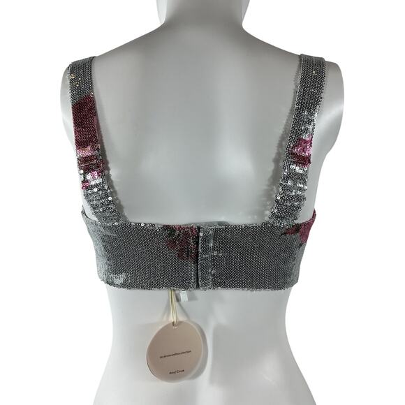 Camila Coelho 'Pia' Silver Polyester Sequin Micro Top Size S - Picture 3 of 4